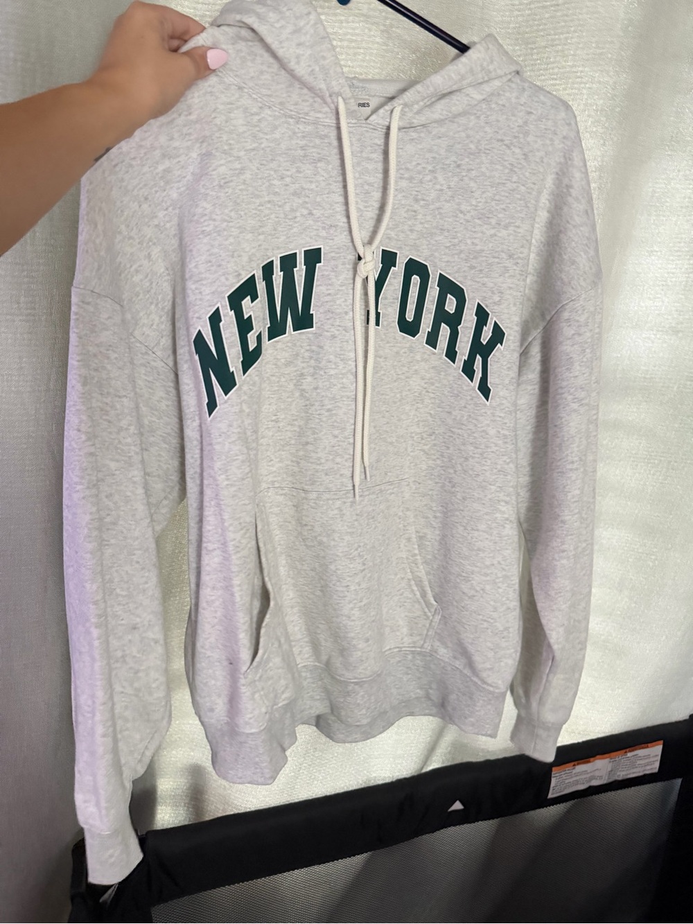 NEW YORK Gray Hoodie with Green Lettering
size medium
